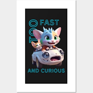 Dragon Cat driving too fast and curious Posters and Art